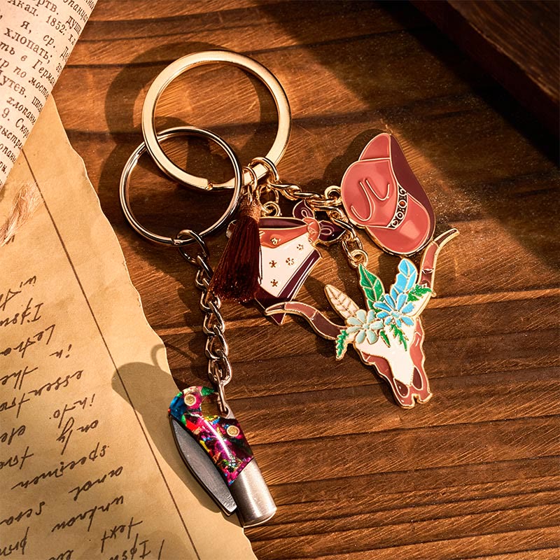 Western Flower Bullhead Multi Element Pendant Folding Knife Keychain - Flower BullHead - image 0