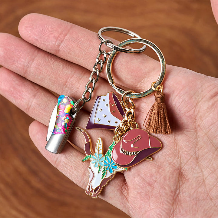 Western Flower Bullhead Multi Element Pendant Folding Knife Keychain - image 3