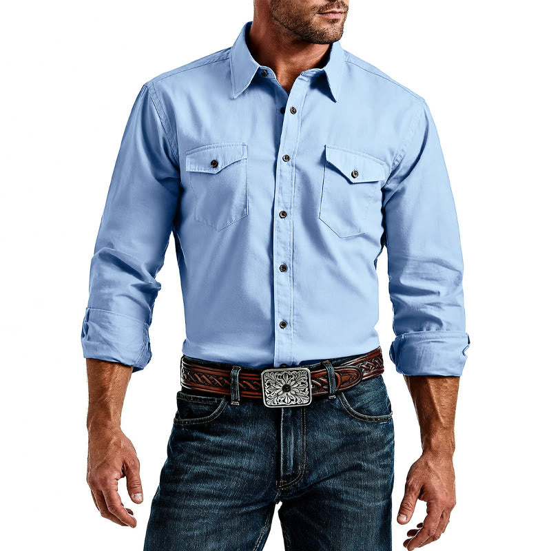 Men's Classic Light Blue Washed Denim Workwear Shirt - image 2
