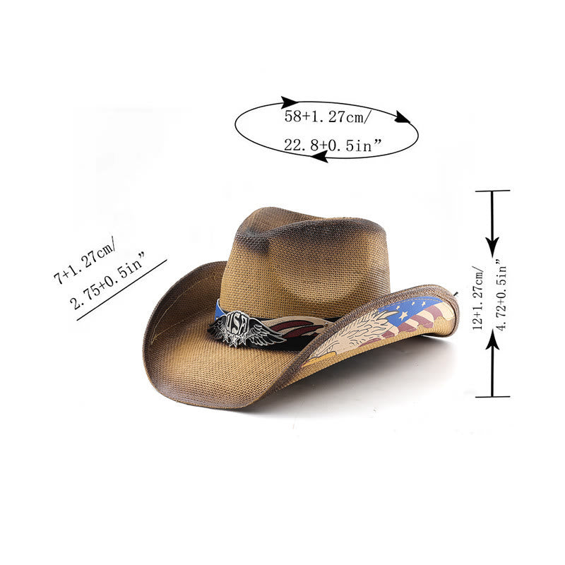 Men's USA Eagle Emblem Straw Western Cowboy Hat - image 3
