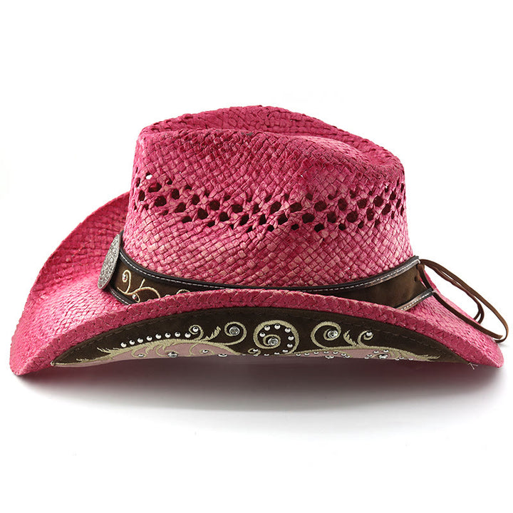 Curved Brim Straw Western Cowboy Sun Hat - image 7