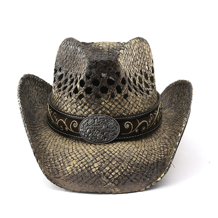 Curved Brim Straw Western Cowboy Sun Hat - image 5