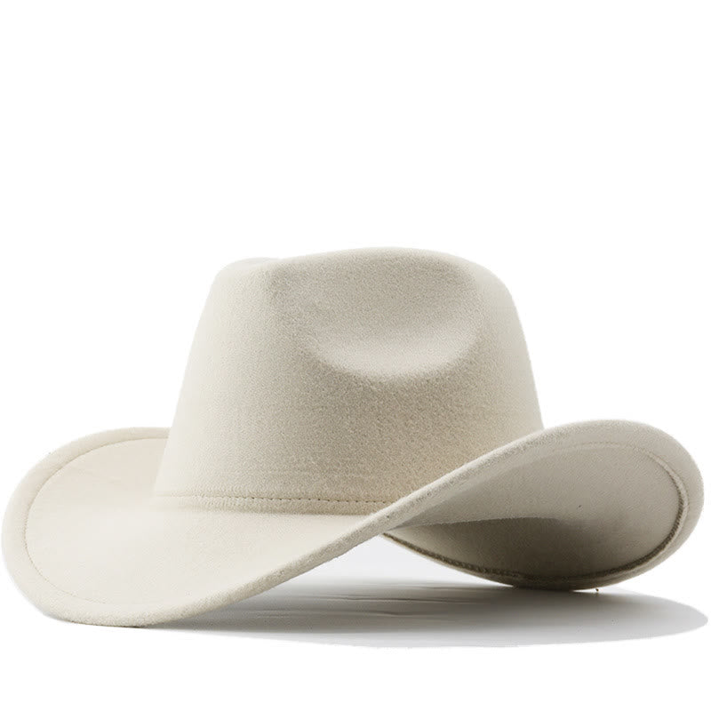 Adult and Kid's Western Style Solid Color Cowboy Hat - Adult - Beige - L (23 1/4"-23 5/8") - image 1