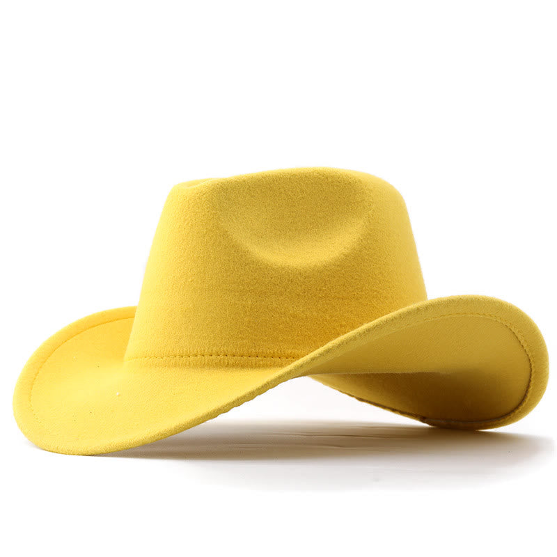 Adult and Kid's Western Style Solid Color Cowboy Hat - Adult - Yellow - L (23 1/4"-23 5/8") - image 13