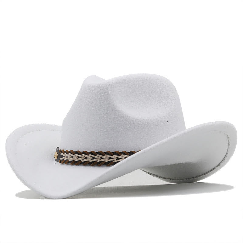 Wide Belt Woolen Western Couple Cowboy Hat - White - M (22"-22 7/8") - image 11