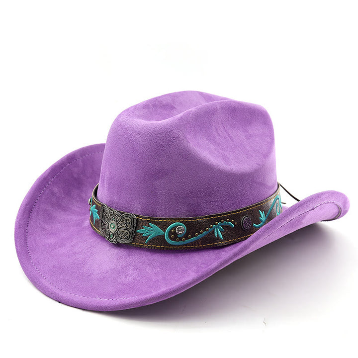 Vintage Summer Wide Brim Western Cowboy Hat - Purple - M (22"-22 7/8") - image 10