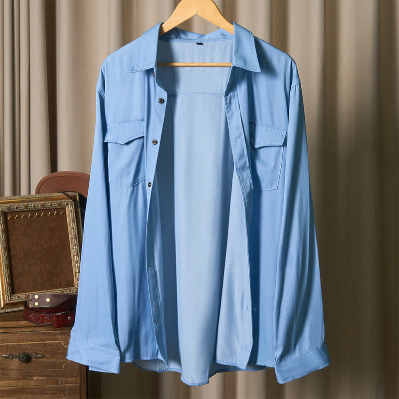 Men's Classic Light Blue Washed Denim Workwear Shirt - image 5