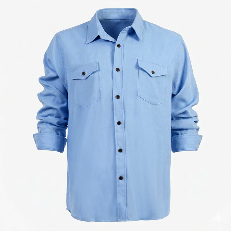 Men's Classic Light Blue Washed Denim Workwear Shirt - image 3