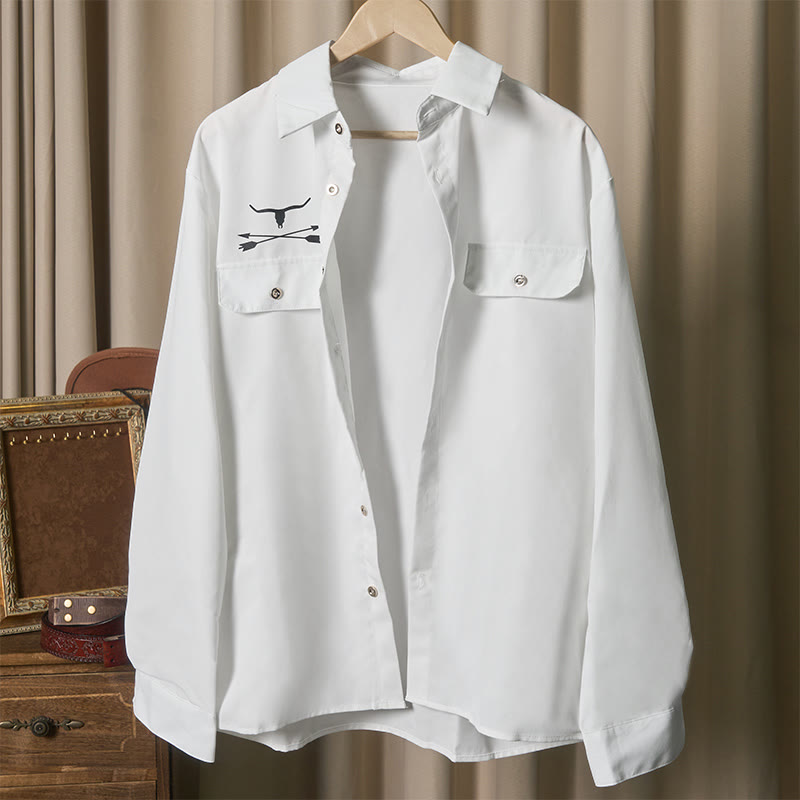 Men's Western Style Bull & Arrow Printed Double Chest Pockets Shirt - image 1