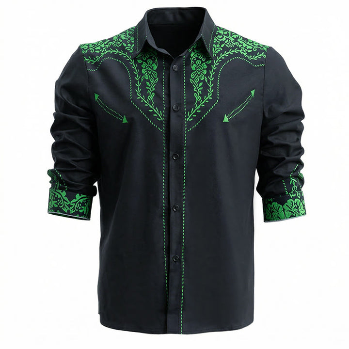 Western Style Green Floral 3D Printed Black Cowboy Shirt - image 2