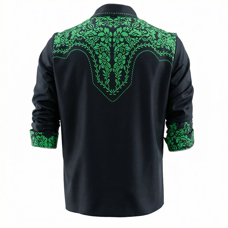 Western Style Green Floral 3D Printed Black Cowboy Shirt - image 3