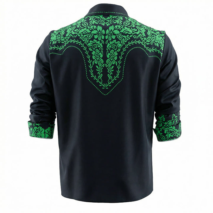 Western Style Green Floral 3D Printed Black Cowboy Shirt - image 3