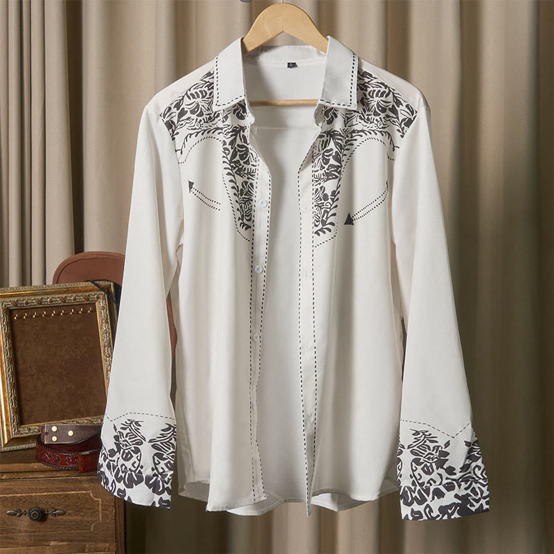 Western Retro Floral Print White Cowboy Shirt - image 4