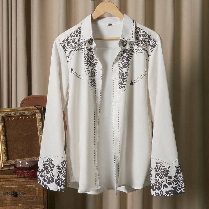Western Retro Floral Print White Cowboy Shirt - image 4