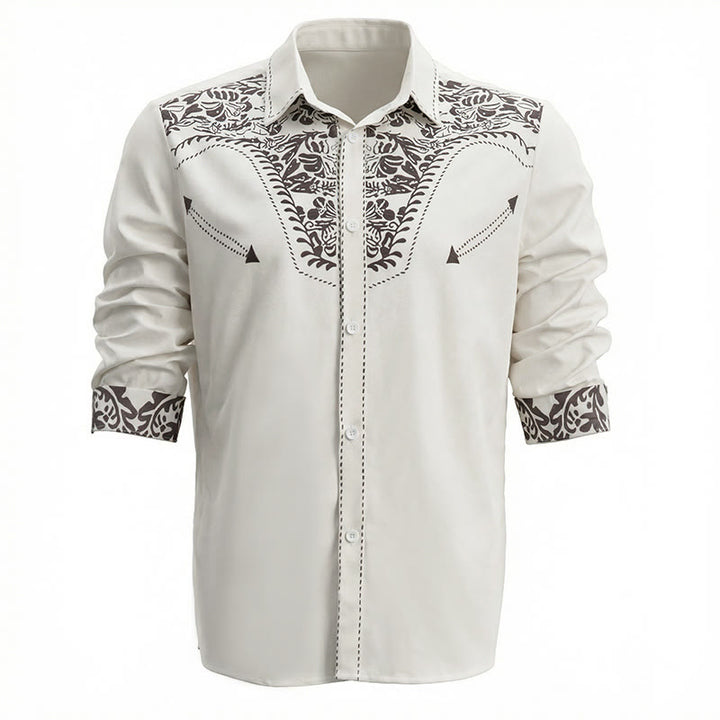 Western Retro Floral Print White Cowboy Shirt - image 2