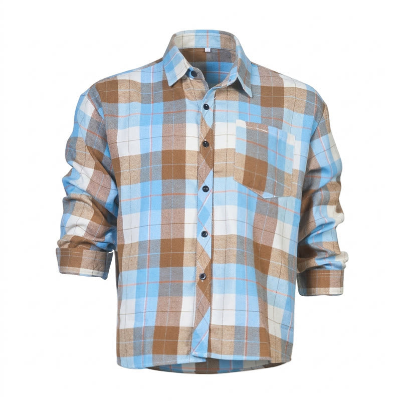 Men's Retro Checkered Western Cowboy Long Sleeved Shirt - Blue - 3XL - image 1