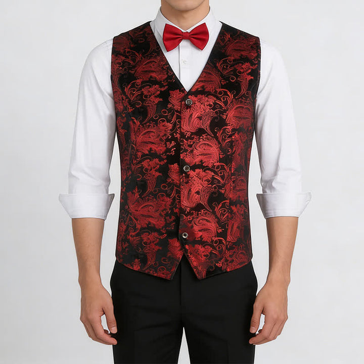 Men's Elegant Paisley Hot Stamped Pattern V-neck Vest With Bow Tie - image 2
