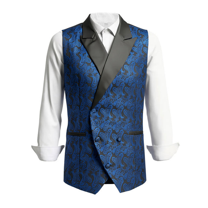Men's Retro Paisley Jacquard Double Breasted Vest - Royal Blue - 2XL - image 0