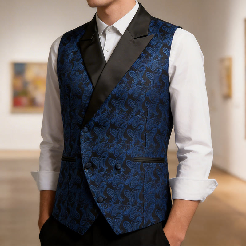 Men's Retro Paisley Jacquard Double Breasted Vest - image 1