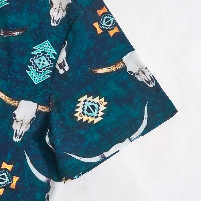 Men's Bull Skull & Aztec Geometric 3D Print Shirt - image 7