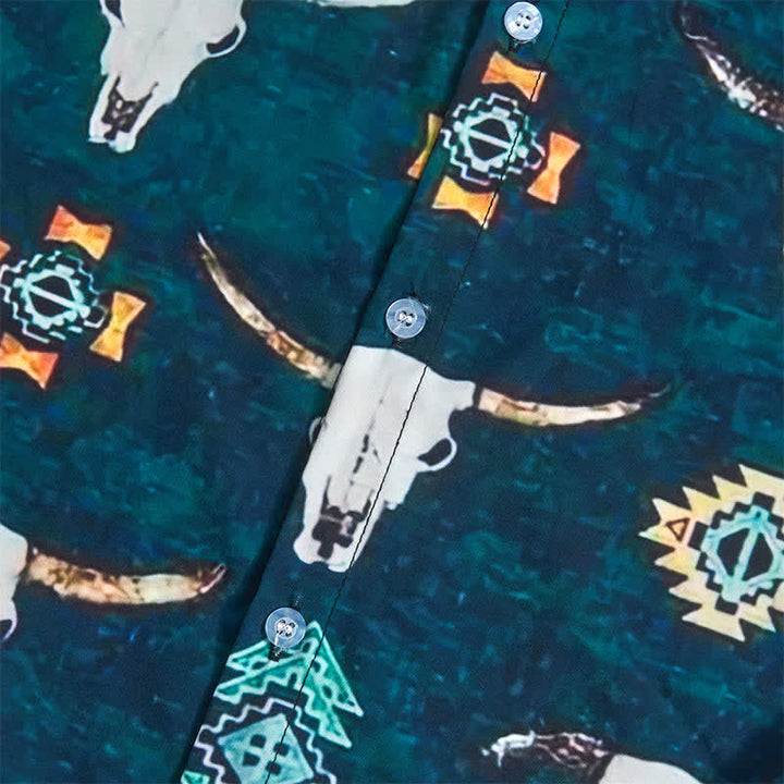 Men's Bull Skull & Aztec Geometric 3D Print Shirt - image 8
