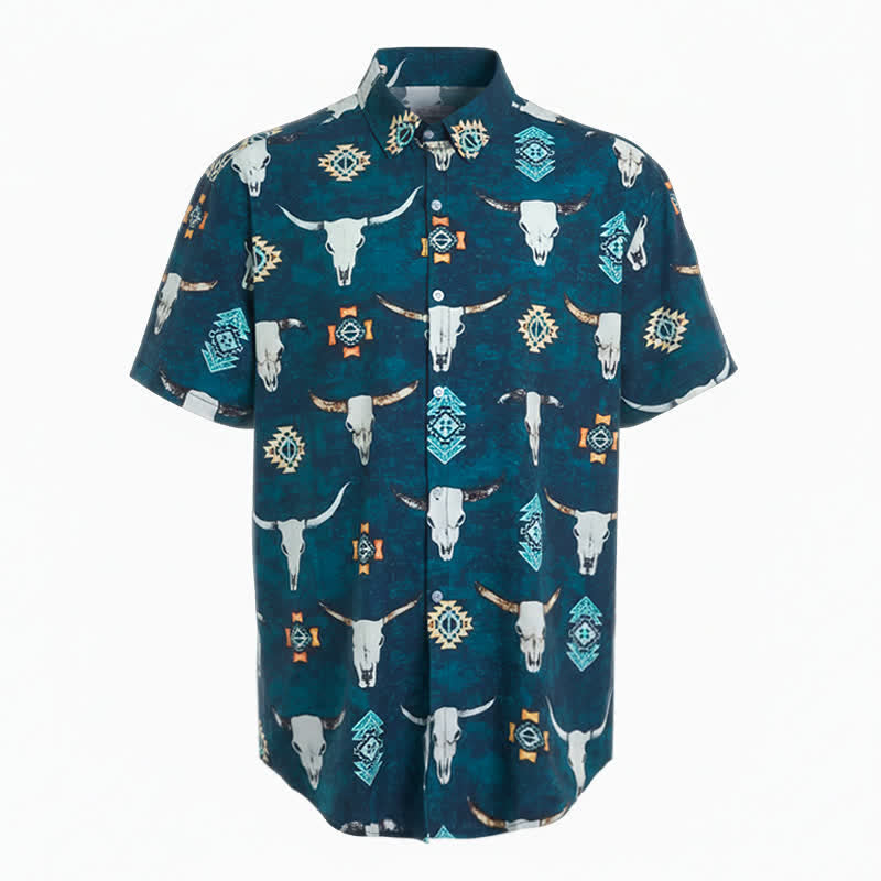 Men's Bull Skull & Aztec Geometric 3D Print Shirt - image 4
