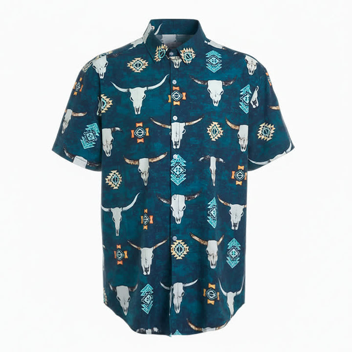 Men's Bull Skull & Aztec Geometric 3D Print Shirt - image 4