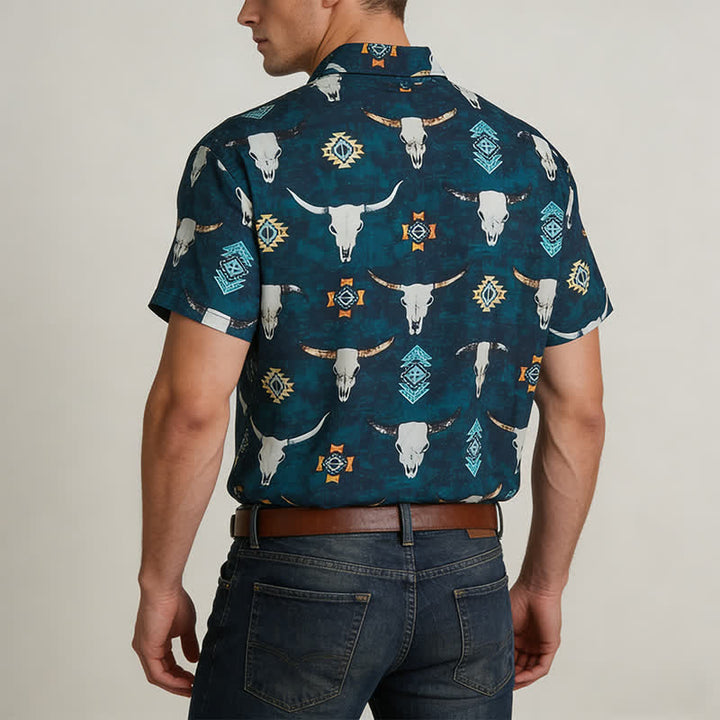 Men's Bull Skull & Aztec Geometric 3D Print Shirt - image 2