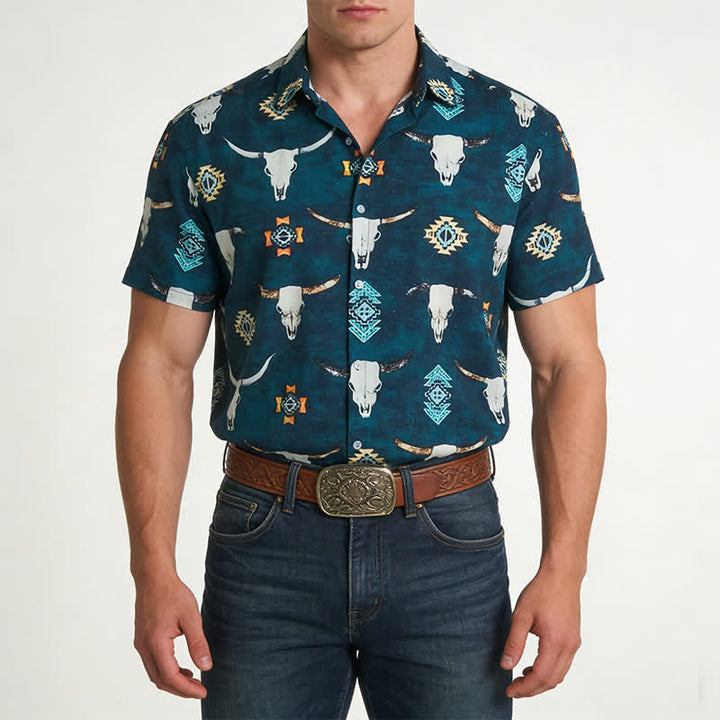 Men's Bull Skull & Aztec Geometric 3D Print Shirt - image 1
