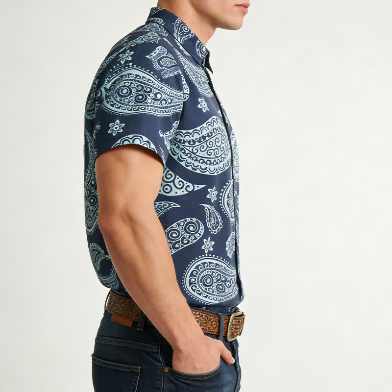 Men's Western Paisley Camp Collar Short Sleeve Shirt - image 2