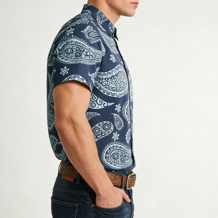Men's Western Paisley Camp Collar Short Sleeve Shirt - image 2