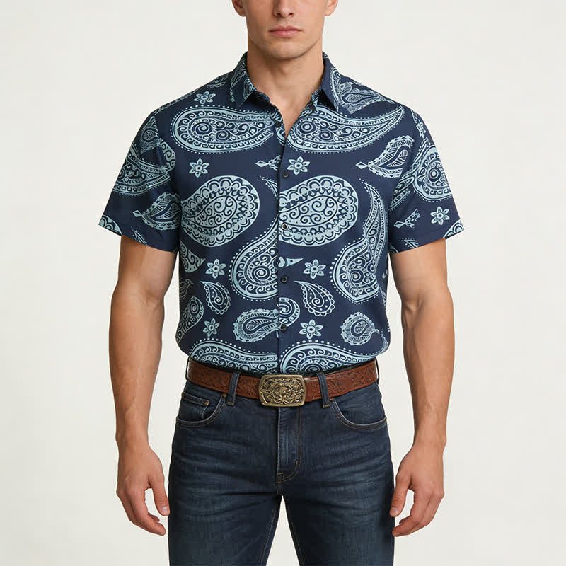 Men's Western Paisley Camp Collar Short Sleeve Shirt - image 1