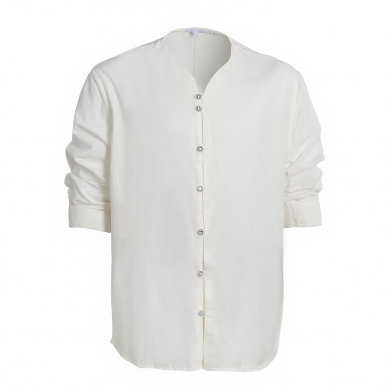 Men's Retro Henry Collar Breathable Solid Color Shirt - image 10