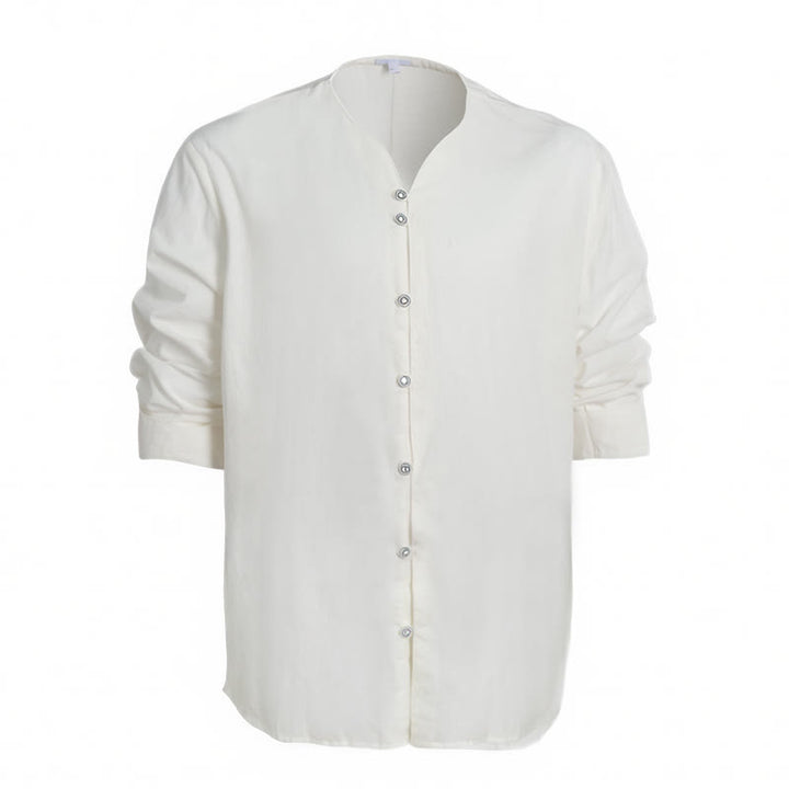 Men's Retro Henry Collar Breathable Solid Color Shirt - image 10