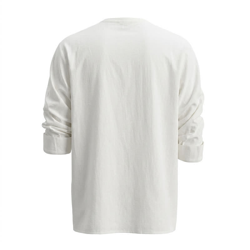 Men's Retro Henry Collar Breathable Solid Color Shirt - image 11