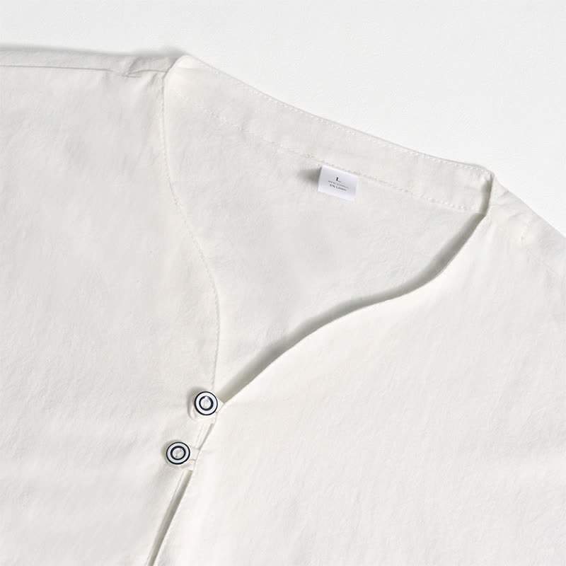 Men's Retro Henry Collar Breathable Solid Color Shirt - image 12