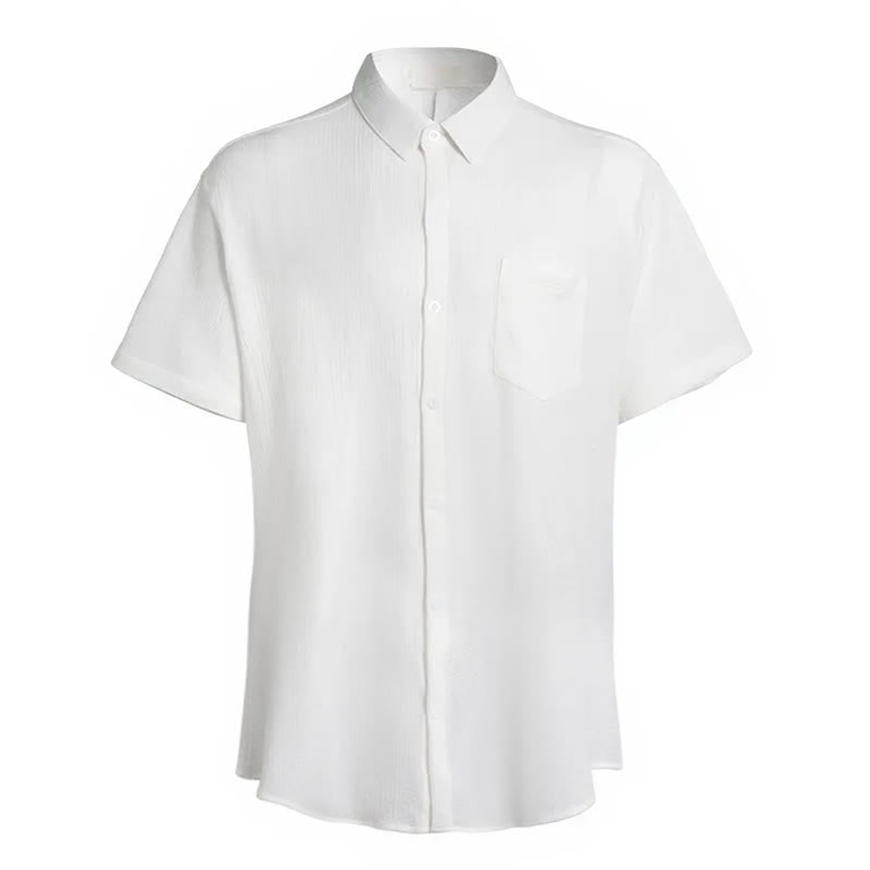 Men's Summer Solid Color Lapel Pocket Shirt - image 8
