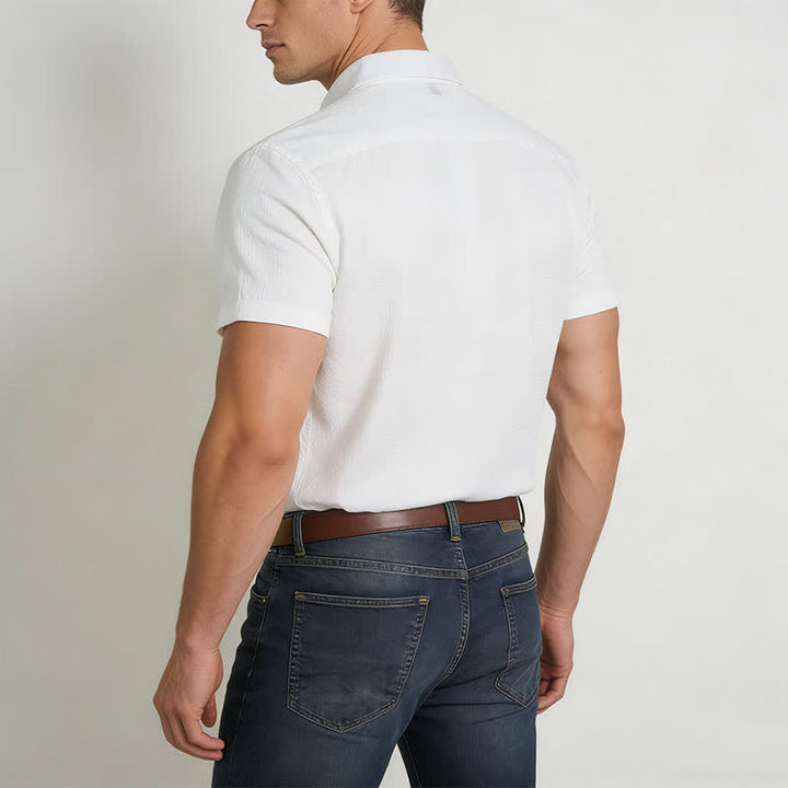 Men's Summer Solid Color Lapel Pocket Shirt - image 3