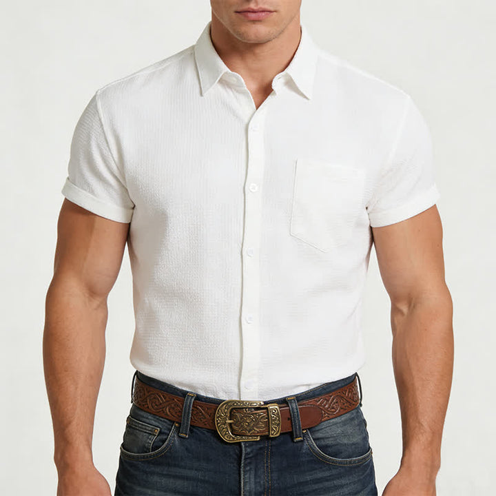 Men's Summer Solid Color Lapel Pocket Shirt - image 1