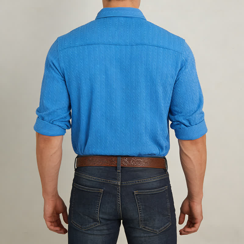 Men's Retro Jacquard Cowboy Workwear Long Sleeved Shirt - image 3