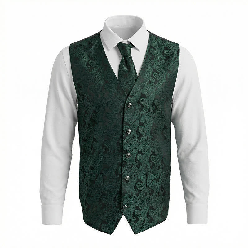 3Pcs Men's Elegant Paisley Jacquard Suit Vest Set - image 13
