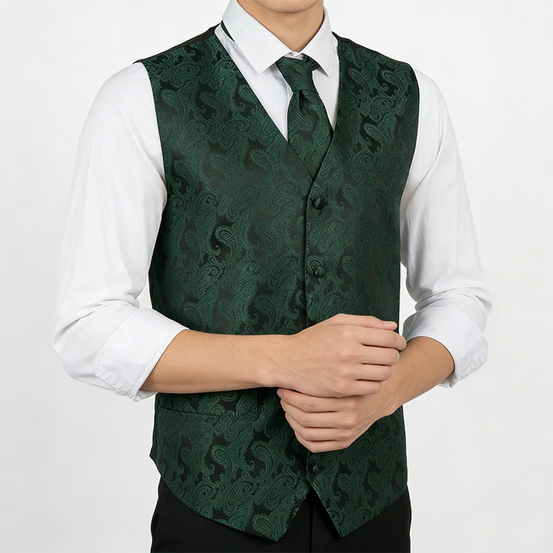 3Pcs Men's Elegant Paisley Jacquard Suit Vest Set - image 3