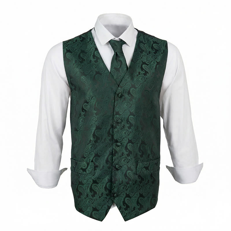 3Pcs Men's Elegant Paisley Jacquard Suit Vest Set - image 14
