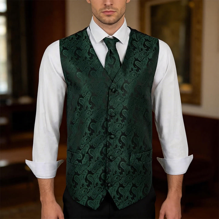 3Pcs Men's Elegant Paisley Jacquard Suit Vest Set - image 1