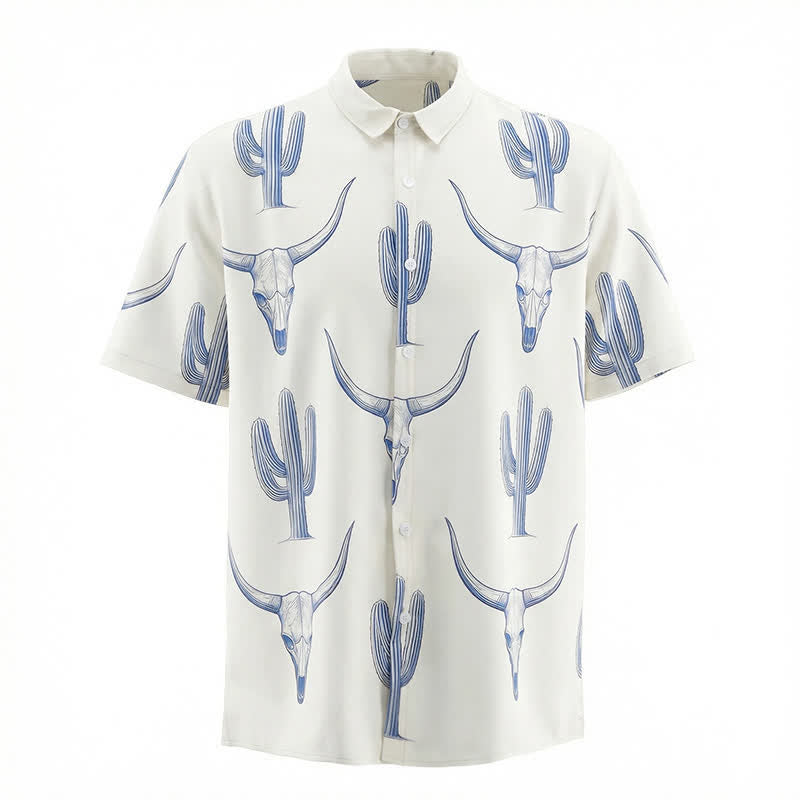Western Ranch Style Bullhead Cactus Print Short Sleeved Shirt - image 4