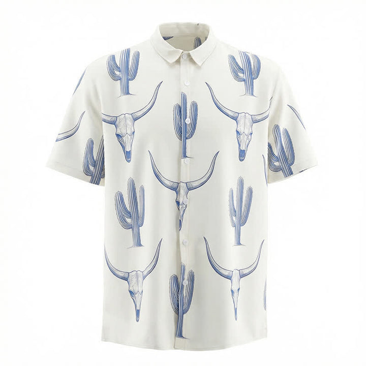 Western Ranch Style Bullhead Cactus Print Short Sleeved Shirt - image 4