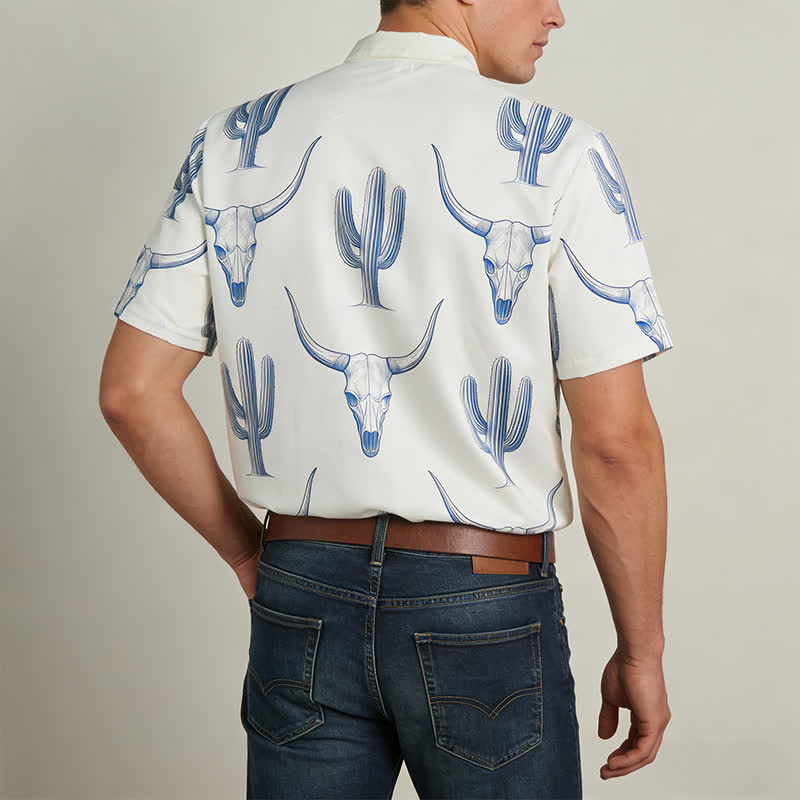 Western Ranch Style Bullhead Cactus Print Short Sleeved Shirt - image 3