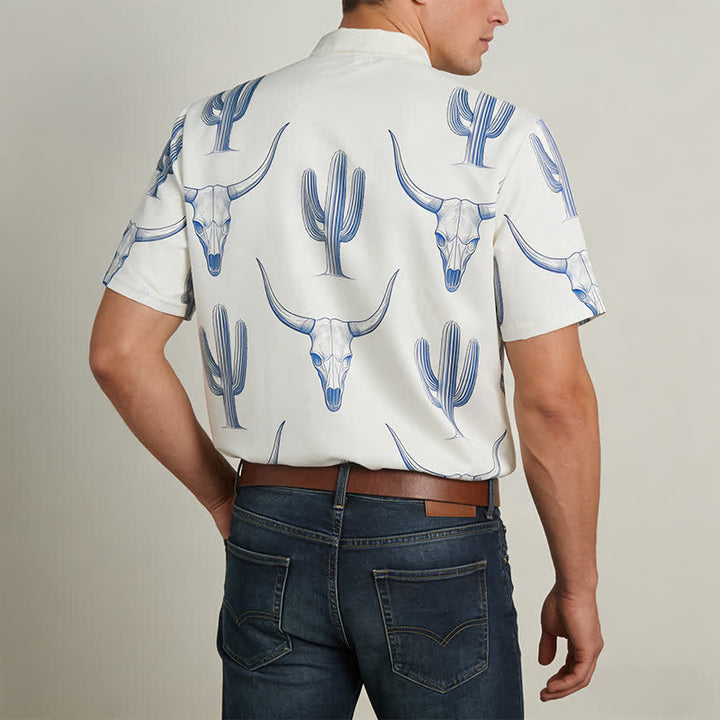 Western Ranch Style Bullhead Cactus Print Short Sleeved Shirt - image 3