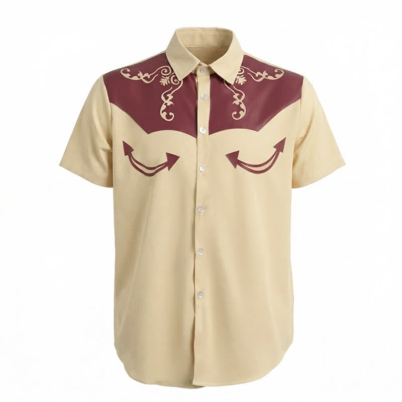Men's Western Cowboy Scrollwork 3D Printed Contrast Yoke Shirt - image 8