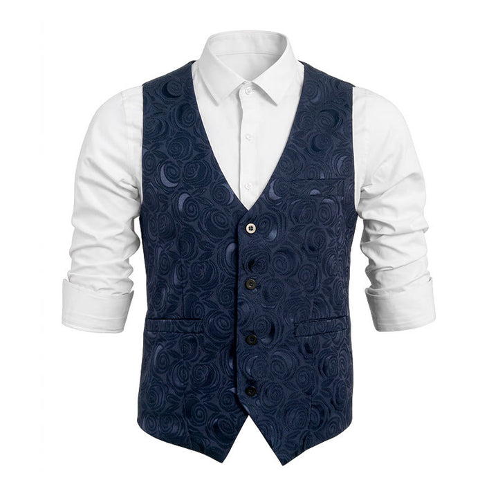 Men's Paisley Patterned Three Pockets Suit Vest - Navy Blue - 5XL - image 0